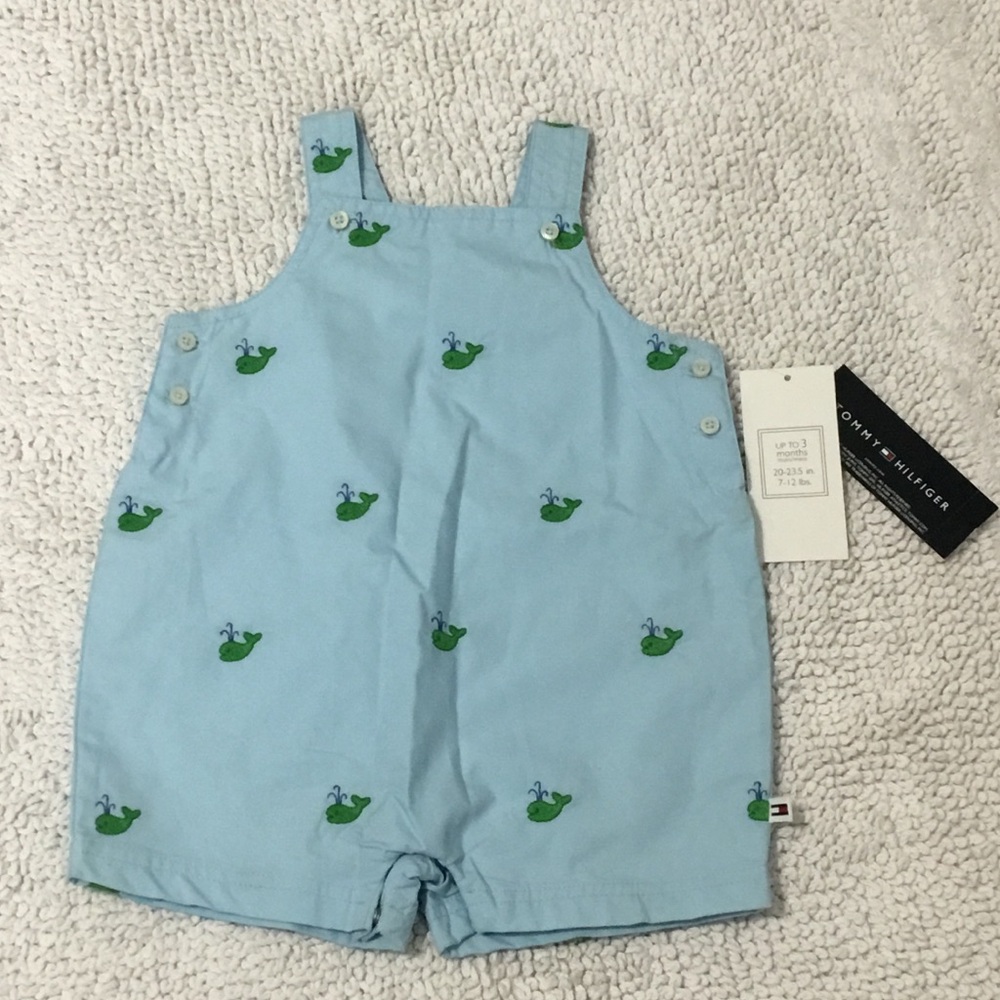 NWT Tommy Hilfiger Layette Whales Overalls 0-3 Mo